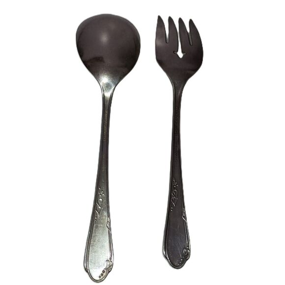 WmA Rogers A1 Plus Oneida MEADOWBROOK HEATHER Silverplate Serving Spoon/Fork Set - Picture 3 of 4